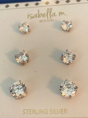 3 pair of Sterling Silver and CZ studs, Isabella M.
